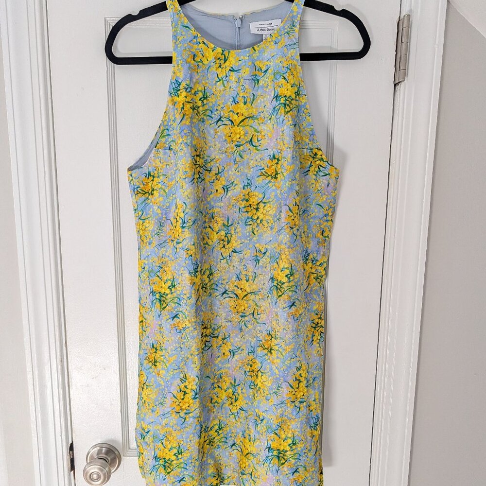 & Other Stories Floral Linen A-Line Halterneck Dress Sz 6 - Picture 2 of 5